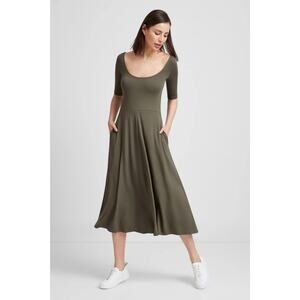 Marcella NYC Innogen Dress Women Large Olive Green Jersey Knit A-Line Lagenlook